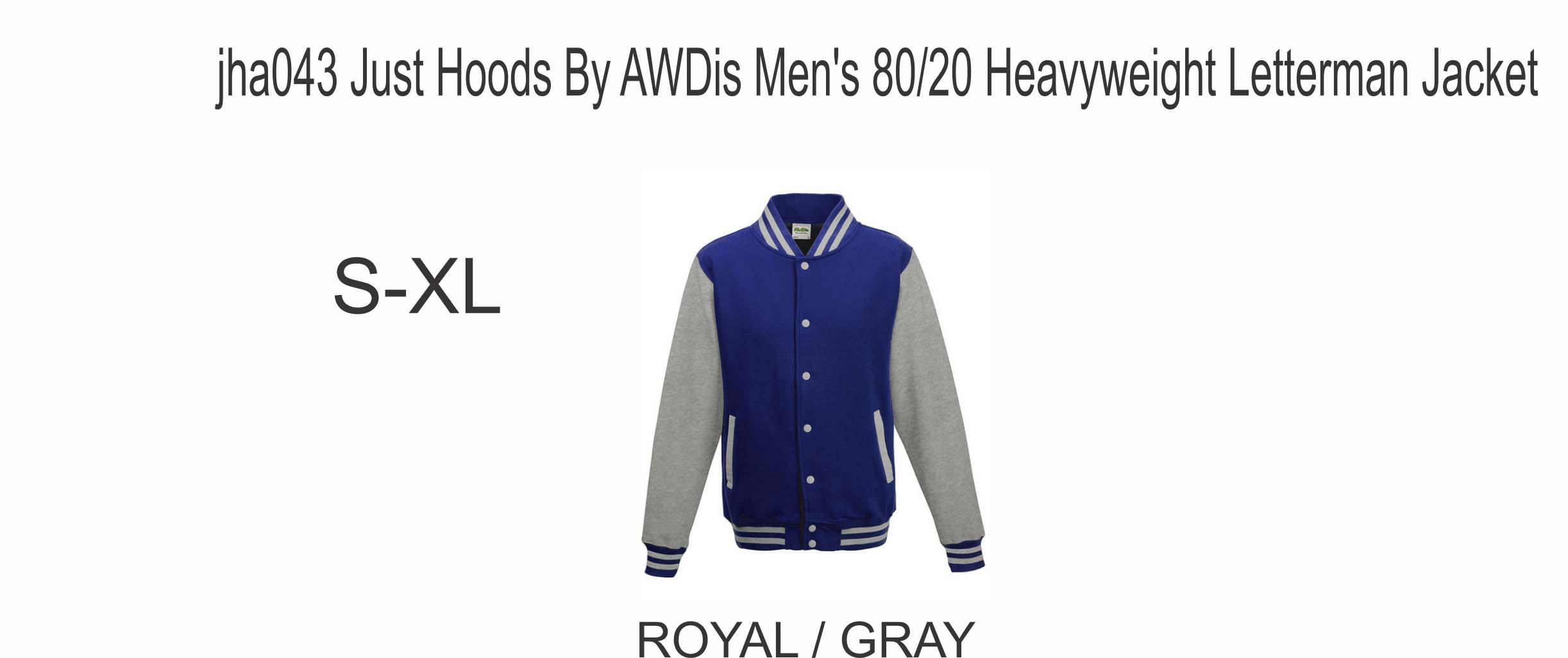 Just Hoods By AWDis Men's 80/20 Heavyweight Letterman Jacket